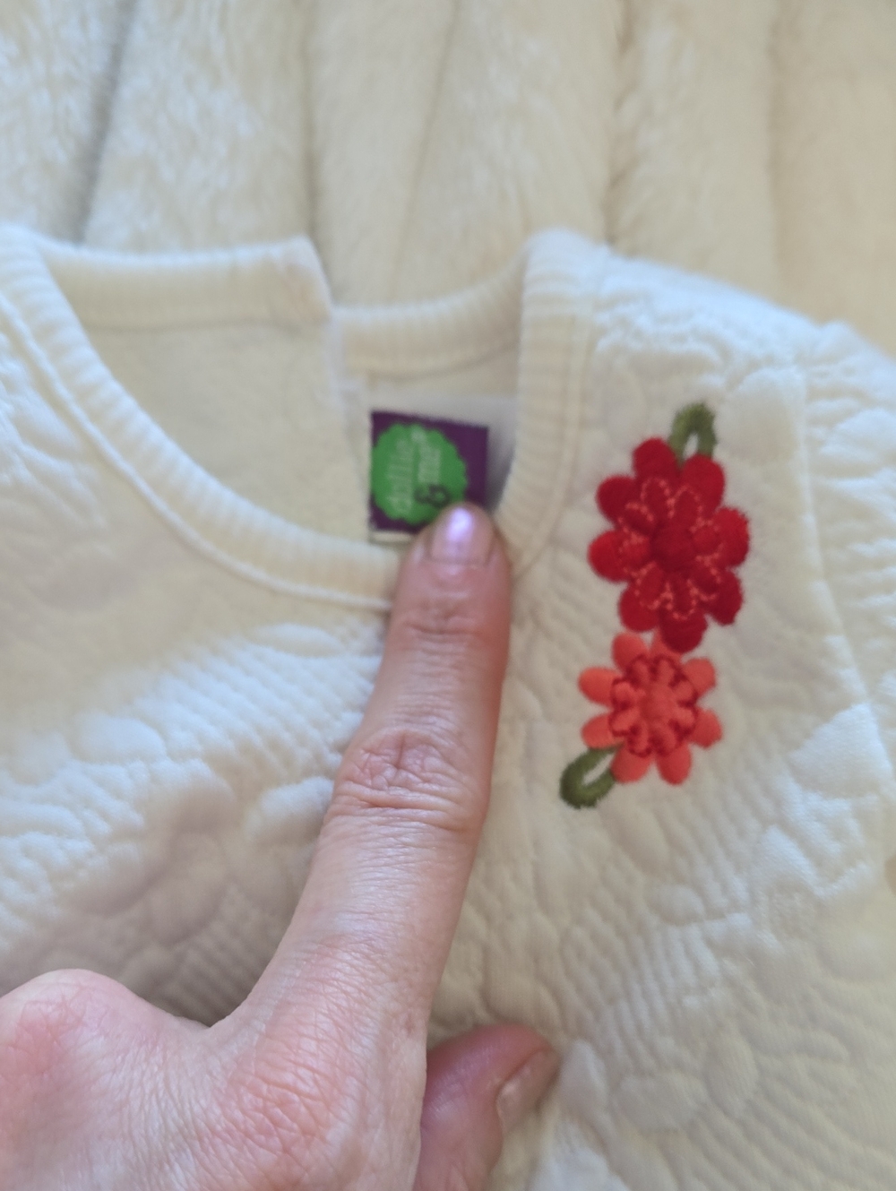 Dollir & Me Cream Quilted Top with Red Floral Embroidery